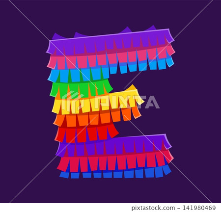 Mexican carnival pinata font E letter, rainbow cartoon alphabet typeset, English ABC type. Mexico carnival alphabet letter, birthday party paper vector typeset. Mexican pinata English font type Mexican carnival pinata font E letter, rainbow cartoon alphabet typeset, English ABC type. Mexico carnival alphabet letter, birthday party paper vector typeset. Mexican pinata English font type 141980469
