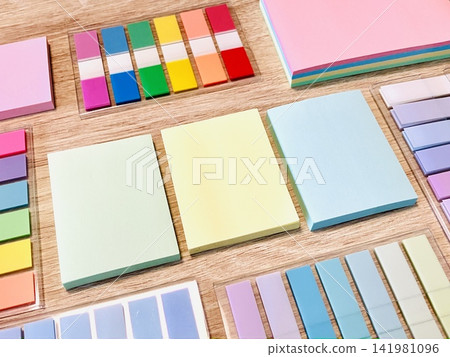 Colorful sticky notes lined up Colorful sticky notes lined up 141981096