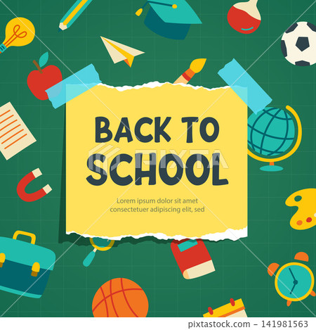 Back to school banner template with chalkboard and education elements. Back to school banner template with chalkboard and education elements. 141981563