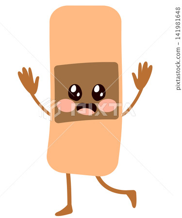 Vector cartoon illustration of cute adhesive bandage mascot isolated on white background Vector cartoon illustration of cute adhesive bandage mascot isolated on white background 141981648