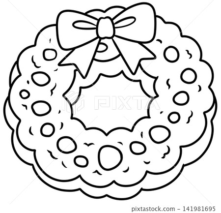 Christmas Wreath with Bow and Berries Line Art Illustration 141981695