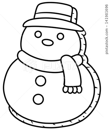 Christmas Snowman with Hat and Scarf Line Art Illustration 141981696