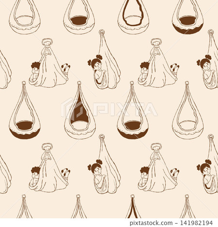 Seamless Pattern Sensory Therapy Swing with Kids. Occupational Vestibular Training Pod Hammock Brown Line Art Background. Hand Drawn Doodle Boy and Girl Cocoon Chair Wallpaper for Autism on Beige. Seamless Pattern Sensory Therapy Swing with Kids. Occupational Vestibular Training Pod Hammock Brown Line Art Background. Hand Drawn Doodle Boy and Girl Cocoon Chair Wallpaper for Autism on Beige. 141982194