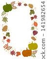 Circular frame with fallen leaves, pumpkin, and nuts (vertical) 141982654