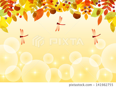 Autumn, background, sparkling, autumn leaves, dragonfly, cute, illustration, horizontal Autumn, background, sparkling, autumn leaves, dragonfly, cute, illustration, horizontal 141982755