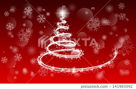 Magic Christmas tree with sparkle and white dust on elegant vintage background. Merry christmas and Happy New Year greeting card. Vector illustration. EPS 10. Magic Christmas tree with sparkle and white dust on elegant vintage background. Merry christmas and Happy New Year greeting card. Vector illustration. EPS 10. 141983092