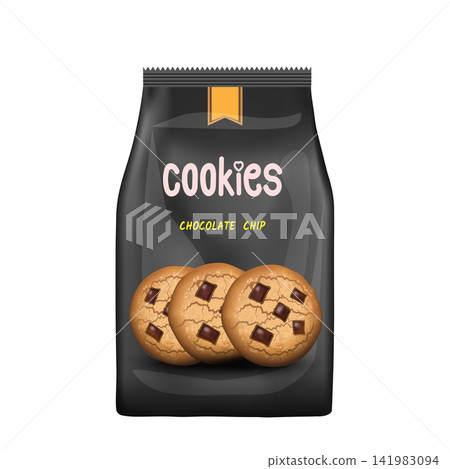 Design packaging template for chocolate chip cookies snack. Vector illustration EPS 10. Design packaging template for chocolate chip cookies snack. Vector illustration EPS 10. 141983094