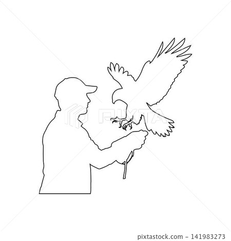 falconer holding bird of prey outline isolated on white background falconer holding bird of prey outline isolated on white background 141983273