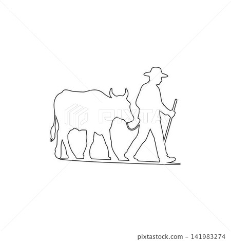 farmer leading ox outline rural agriculture livestock farming countryside concept isolated on white background farmer leading ox outline rural agriculture livestock farming countryside concept isolated on white background 141983274