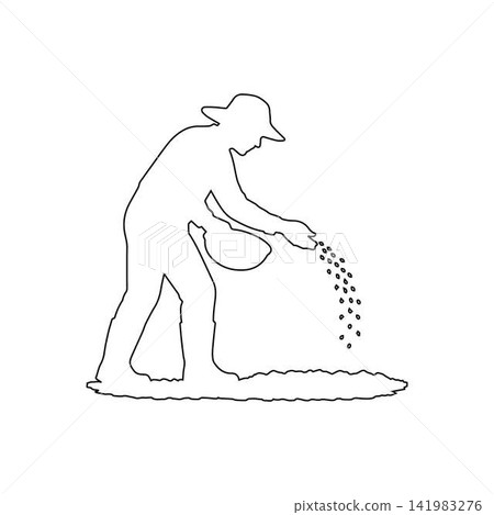 farmer sowing seeds in soil outline isolated on white background farmer sowing seeds in soil outline isolated on white background 141983276