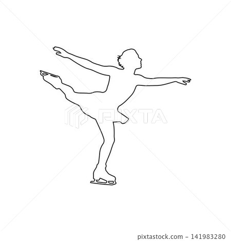 figure skater performing spin outline isolated on white background figure skater performing spin outline isolated on white background 141983280