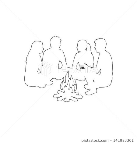 friends sitting around campfire outline on white background group camping outdoor gathering friends sitting around campfire outline on white background group camping outdoor gathering 141983301
