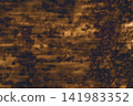 Semi-blurred rust dark golden brown abstract grunge background. Organic mottled patterns reminiscent of weathered parchment, oxidized metal, or aged vintage leather 141983352