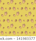 A seamless pattern background featuring cute, hand-drawn acorn characters - Ochre 141983377