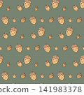 A seamless background pattern featuring cute, hand-drawn acorn characters - khaki 141983378
