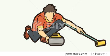 Curling Sport Male Player Action Cartoon Graphic Vector Curling Sport Male Player Action Cartoon Graphic Vector 141983958