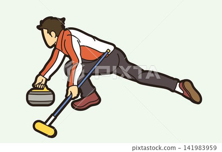 Curling Sport Male Player Action Cartoon Graphic Vector 141983959