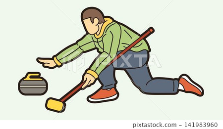 Curling Sport Male Player Action Cartoon Graphic Vector Curling Sport Male Player Action Cartoon Graphic Vector 141983960