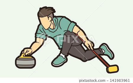 Curling Sport Male Player Action Cartoon Graphic Vector 141983961
