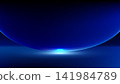 Abstract blue background with glowing 3d sphere and neon light flare on dark futuristic tech surface, modern digital banner presenting technology concept and minimal backdrop 141984789