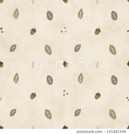 A gentle autumn-colored seamless pattern featuring fallen leaves and acorns. A gentle autumn-colored seamless pattern featuring fallen leaves and acorns. 141985346