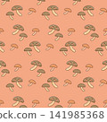 A seamless background pattern of cute, hand-drawn mushroom characters - orange 141985368