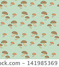 Cute, hand-drawn mushroom character seamless background pattern - green 141985369