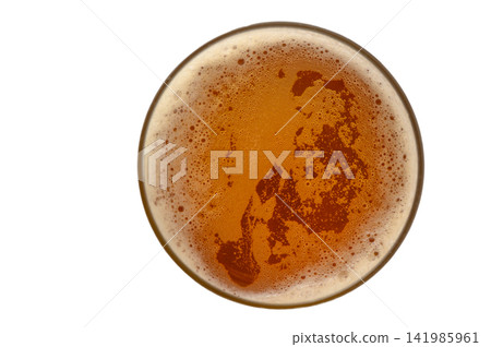 Top View of Foamy Amber Beer Glass Top View of Foamy Amber Beer Glass 141985961