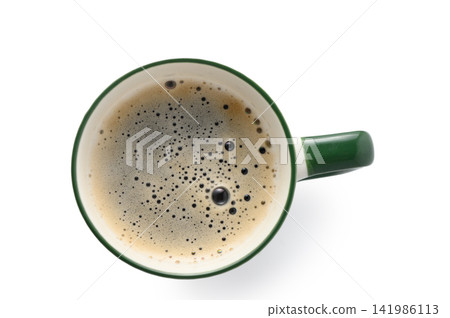 Top View of a Mug Filled with Freshly Brewed Coffee 141986113
