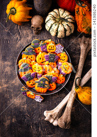 Halloween cookies in shape of pumpkin Halloween cookies in shape of pumpkin 141986240