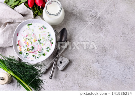 Okroshka, traditional summer cold soup 141986254