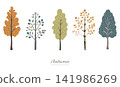 A set of colorful, Scandinavian-style illustrations of autumn trees. 141986269