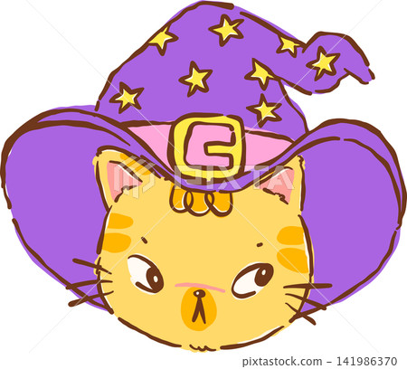 Deadpan Halloween Witch Cat Face Hand Drawn Illustration Deadpan Halloween Witch Cat Face Hand Drawn Illustration 141986370