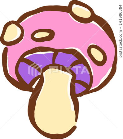 Cute Spooted Pink Mushroom Hand Drawn Illustration 141986384