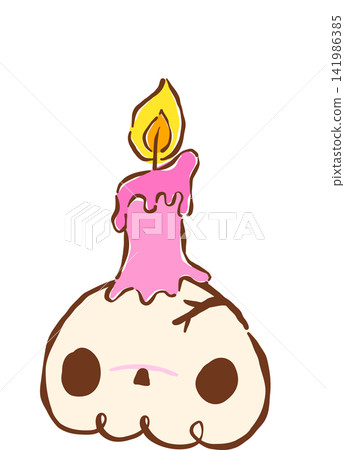 Kawaii Cute Skull With Pink Candle Hand Drawn Illustration Kawaii Cute Skull With Pink Candle Hand Drawn Illustration 141986385