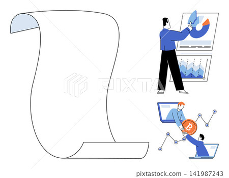 People analyzing financial charts and trading bitcoin vector illustration. Data analytics, investment strategy, digital finance, market research, cryptocurrency exchange, business growth People analyzing financial charts and trading bitcoin vector illustration. Data analytics, investment strategy, digital finance, market research, cryptocurrency exchange, business growth 141987243