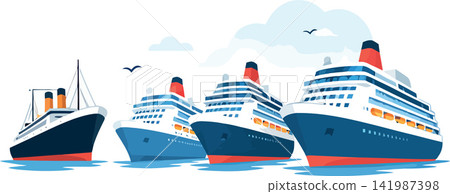 Evolution of cruise ships showing travel and tourism Evolution of cruise ships showing travel and tourism 141987398