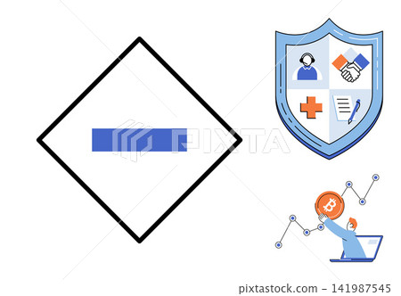 Business and finance icons set including minus sign shield protection and bitcoin growth vector illustration. Investment, security, banking, cryptocurrency, strategy, corporate. Financial symbols Business and finance icons set including minus sign shield protection and bitcoin growth vector illustration. Investment, security, banking, cryptocurrency, strategy, corporate. Financial symbols 141987545