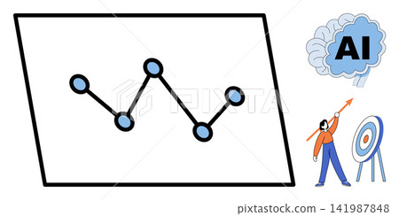 Data chart with AI brain and person aiming at target vector illustration. Machine learning, business strategy, digital growth, performance analytics, goal achievement, technology. Analytics graph Data chart with AI brain and person aiming at target vector illustration. Machine learning, business strategy, digital growth, performance analytics, goal achievement, technology. Analytics graph 141987848