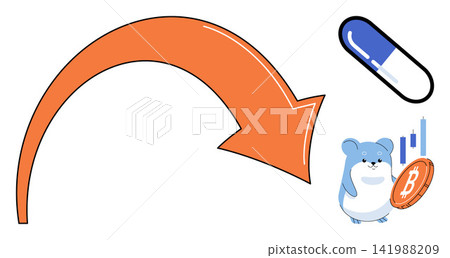 A hamster holding a bitcoin coin with a pill and downward arrow vector illustration. Financial crisis, crypto market crash, investment risk, health economy, digital currency, trading loss. Falling A hamster holding a bitcoin coin with a pill and downward arrow vector illustration. Financial crisis, crypto market crash, investment risk, health economy, digital currency, trading loss. Falling 141988209