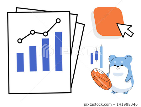 Financial growth charts and a cute hamster holding a crypto coin vector illustration. Investment, trading, digital currency, market analysis, business strategy, wealth management. Stock market data Financial growth charts and a cute hamster holding a crypto coin vector illustration. Investment, trading, digital currency, market analysis, business strategy, wealth management. Stock market data 141988346