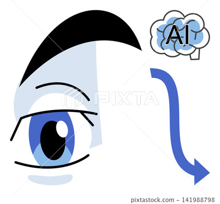 Human eye looking at an artificial intelligence brain icon vector illustration. Technology, machine learning, data analysis, digital vision, innovation, future computing. Optical sensor scanning Human eye looking at an artificial intelligence brain icon vector illustration. Technology, machine learning, data analysis, digital vision, innovation, future computing. Optical sensor scanning 141988798