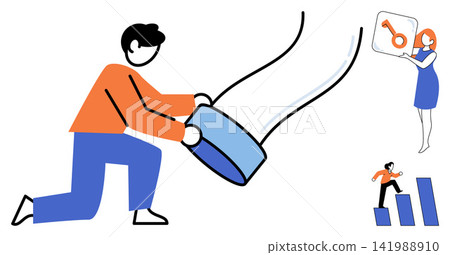 People solving business problems and achieving goals vector illustration. Strategy, success, growth, teamwork, development, leadership. Employees working on corporate tasks and finding solutions People solving business problems and achieving goals vector illustration. Strategy, success, growth, teamwork, development, leadership. Employees working on corporate tasks and finding solutions 141988910