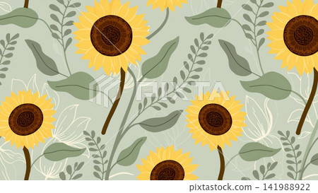 botanical pattern featuring large blooming golden sunflowers botanical pattern featuring large blooming golden sunflowers 141988922