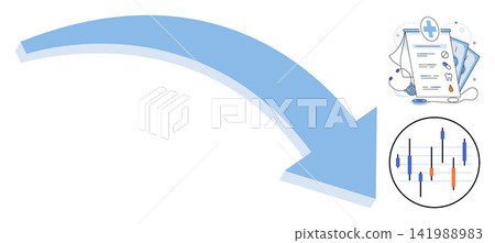 Medical financial report and growth chart vector illustration. Healthcare economics, insurance billing, clinical expenses, budget planning, pharmacy costs, investment strategy. Health data analysis Medical financial report and growth chart vector illustration. Healthcare economics, insurance billing, clinical expenses, budget planning, pharmacy costs, investment strategy. Health data analysis 141988983