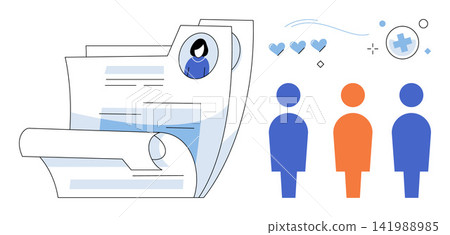 Resume documents and job applicants vector illustration. Recruitment, human resources, talent acquisition, hiring process, career development, staffing. Curriculum vitae and job seekers Resume documents and job applicants vector illustration. Recruitment, human resources, talent acquisition, hiring process, career development, staffing. Curriculum vitae and job seekers 141988985