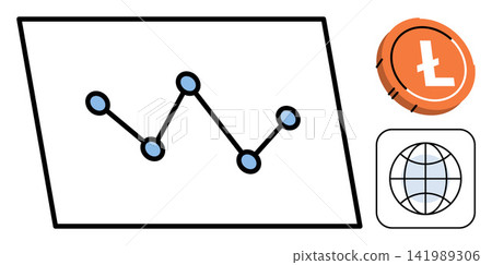 Litecoin price chart with a global network icon and coin symbol vector illustration. Finance, digital currency, blockchain technology, investment, trading, international exchange. Crypto asset graph Litecoin price chart with a global network icon and coin symbol vector illustration. Finance, digital currency, blockchain technology, investment, trading, international exchange. Crypto asset graph 141989306