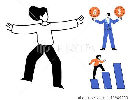Business people making financial decisions and career growth vector illustration. Investment, cryptocurrency, professional development, corporate strategy, wealth management, success. Employees Business people making financial decisions and career growth vector illustration. Investment, cryptocurrency, professional development, corporate strategy, wealth management, success. Employees 141989353