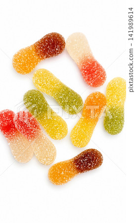 Colorful Sugar-Coated Gummy Candies Isolated on White Background Colorful Sugar-Coated Gummy Candies Isolated on White Background 141989614