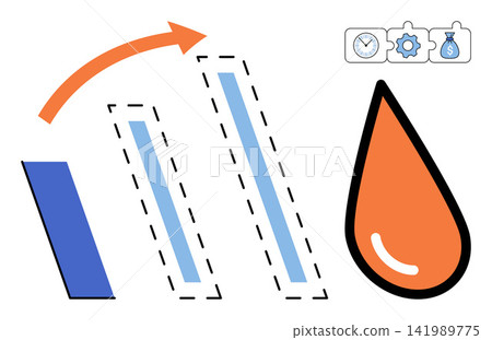 A process optimization diagram with a drop icon and gear clock symbols vector illustration. Productivity, workflow, time management, resource allocation, business efficiency, cost reduction A process optimization diagram with a drop icon and gear clock symbols vector illustration. Productivity, workflow, time management, resource allocation, business efficiency, cost reduction 141989775